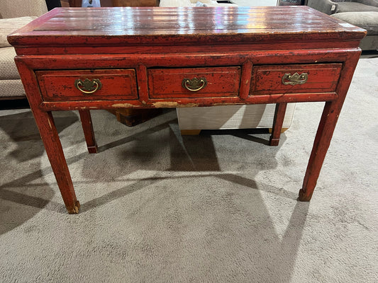 Rustic Red 3 Drawer Wood Console Table