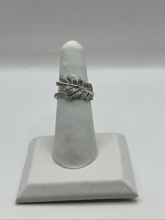 Chanel 18K White Gold & Diamond "Plume de Chanel" Ring